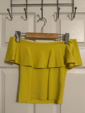 Zara Knit Bright Yellow Off-Shoulder Top